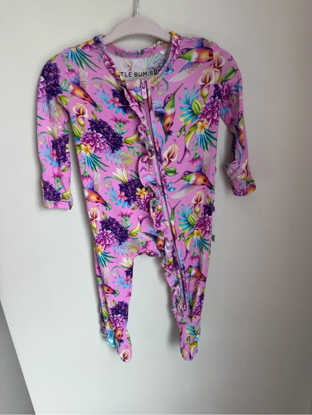 Little Bum Bums Pink Floral Ruffled Footie Size 0-3M